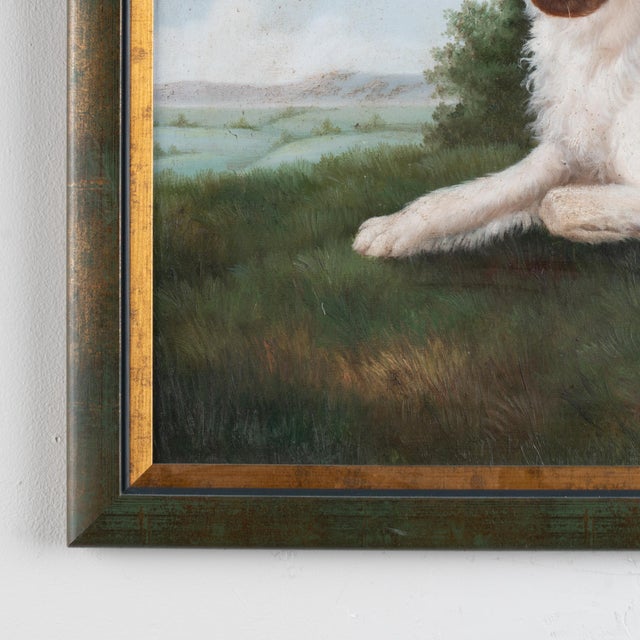 Green 20th Century Danish Original Oil on Canvas Painting of Dog, Signed For Sale - Image 8 of 12