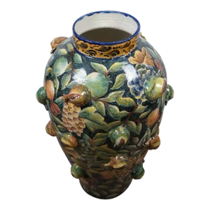 Late 20th Century Mayolica Santa Rosa Mexican Pomegranates Grapes Stoneware Pottery Floor Urn