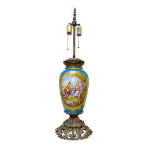 Large Antique Ornate Sevres Painted Porcelain Bronze Electric Table Lamp Vase