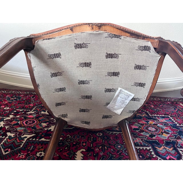 Vintage Chateau d'Ax French Provincial Louis XV Fauteuil Armchair Suede Leather, Cane Back, Wernermeier Industries Inc For Sale - Image 10 of 12