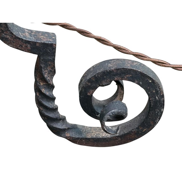 1910s Elaborate Bent Brass and Wrought Iron Spanish Revival Floor Lamp With Golden Mica Shade For Sale - Image 4 of 11