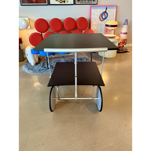 1990s 1990s Italian Postmodern Raul Barieri Ycami Attributed Convertible Folding Bar Cart Italian Aluminum Coffee Table Adjustable Mago For Sale - Image 5 of 18