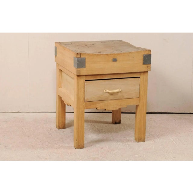 Rustic European Vintage Swedish Butcher Block Side Table For Sale - Image 3 of 11