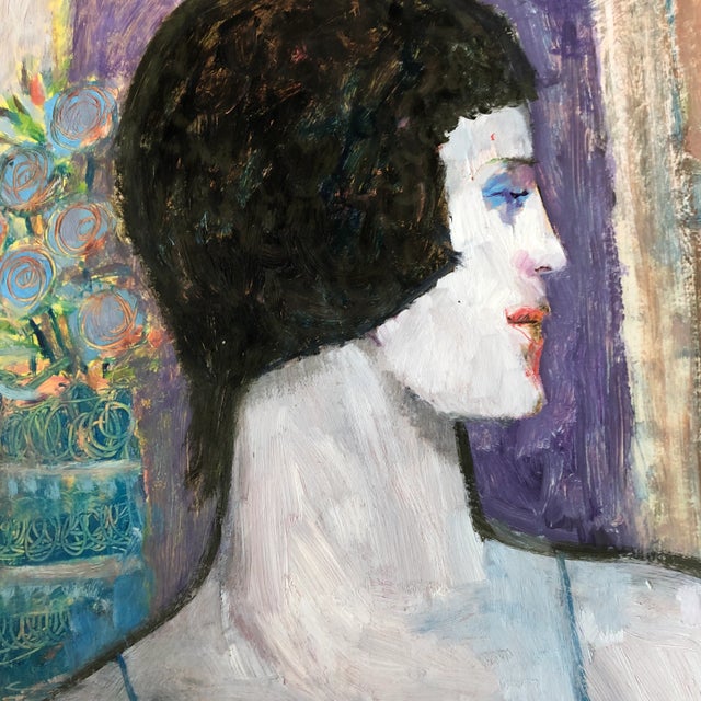 Figurative Original Vintage E.J.Hartmann Female Portrait Painting Signed 1970’s For Sale - Image 3 of 6