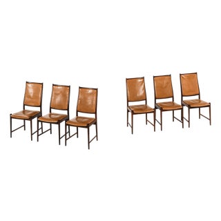 High Back Dining Chairs in Rosewood and Leather attributed to Torbjørn Afdal, 1950s, Set of 6 For Sale
