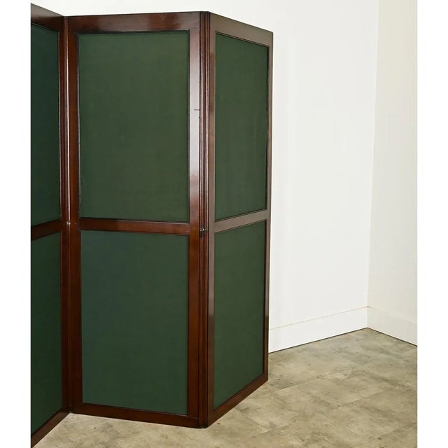 Army Green English 19th Century Mahogany and Fabric Folding Screen Room Partition For Sale - Image 8 of 12