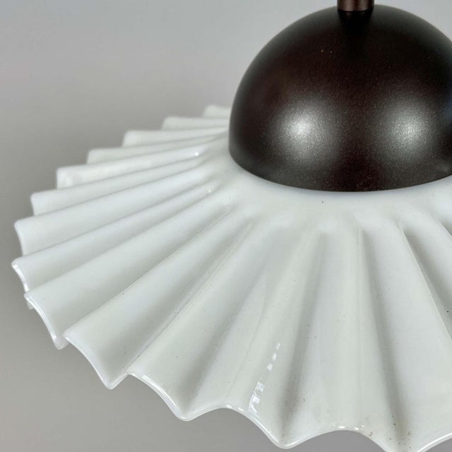 French Art Deco White Opaline Glass and Burnished Brass Pendant, 1940s For Sale - Image 6 of 18