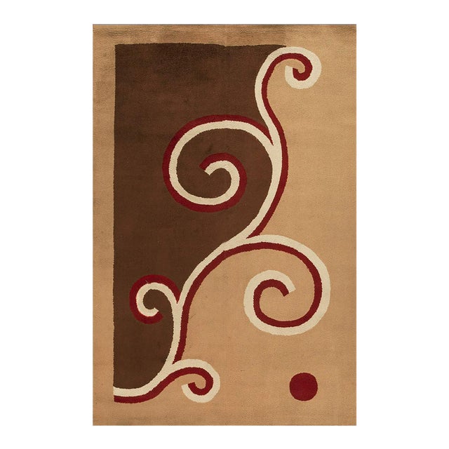 Special Camel Color Background Modern Design English Art Deco Rug by Marion Dorn For Sale