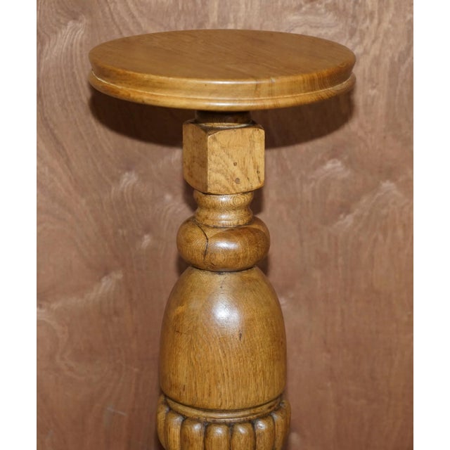 Vintage English Light Oak Pedestal Jardiner For Sale - Image 3 of 10