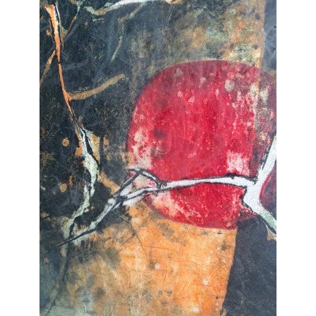 1960s 1960s Hoi Lebadang Lithograph on Woven Paper - Tree With Two Red Suns For Sale - Image 5 of 10