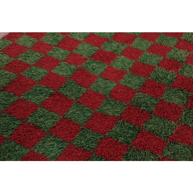 Rug & Kilim Vintage Turkish Tulu Rug, Red and Green Checkered Pattern - Rug & Kilim For Sale - Image 4 of 7