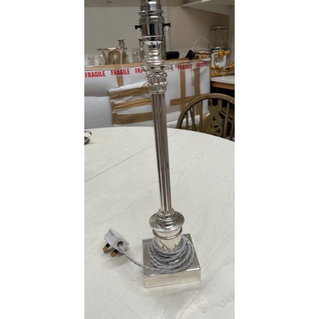 Early 20th Century Edwardian Silver Plated Corinthian Column Table Lamp For Sale - Image 9 of 10