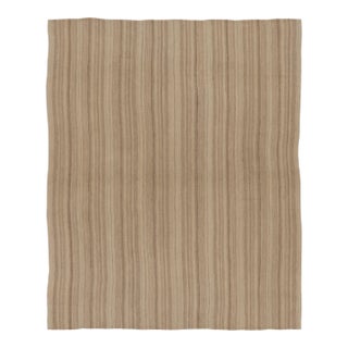 Rug & Kilim’s Contemporary Minimal Rez Kilim in Brown Textural Stripes For Sale