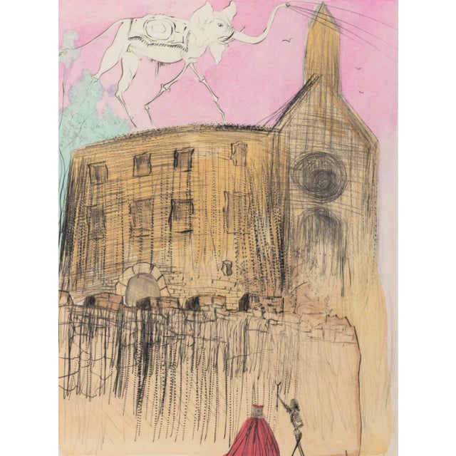 Salvador Dali (Spanish, 1904-1989), "Le Chateau de Gala" [Gala's Castle], Drypoint Etching with Pochoir coloring on Japan...