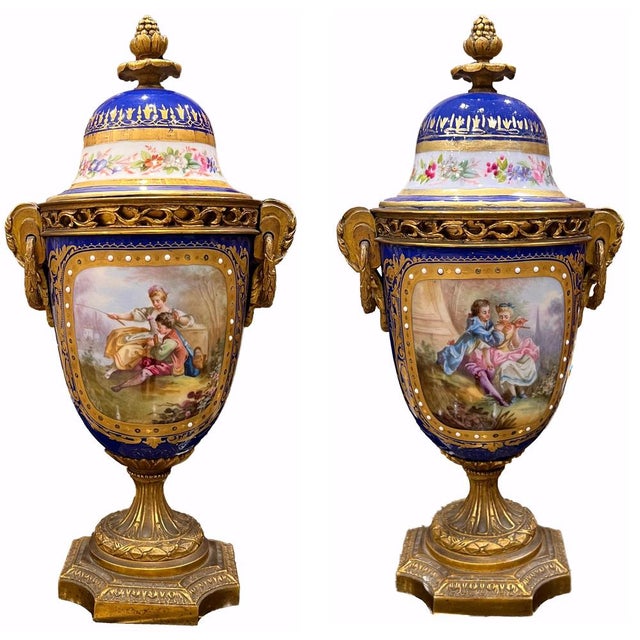 Blue Bronze and Porcelain Vases from Sevres, Set of 2 For Sale - Image 8 of 8