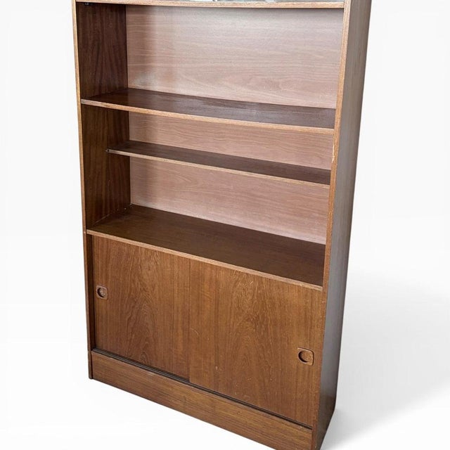 Tall Vintage Danish Teak Bookcase with Sliding Doors For Sale - Image 6 of 10