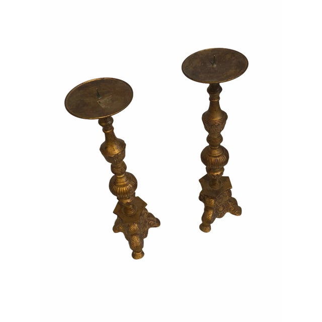Antique Late 19th Century Neoclassical Gold Gilt Iron Candlesticks - a Pair For Sale - Image 4 of 10