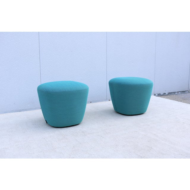 Organic Modern Andreu World Beat Ottoman in Blue Teal Fabric - A Pair For Sale - Image 11 of 18