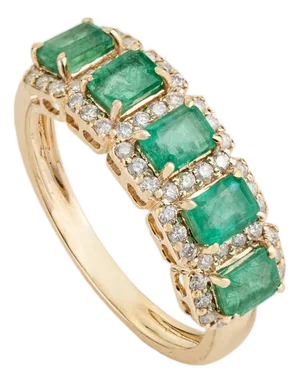 1.31 Carat Emerald & Diamond Statement Band Ring in 14k Yellow Gold Size 4