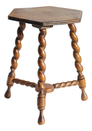 Antique Rustic Farmhouse Hexagon Wooden Barley Twist Plant Stand, 1920s