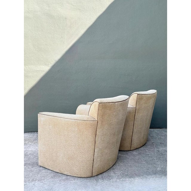Cream Vintage Donghia Swivel Lounge Chairs With Ottomans - A Pair For Sale - Image 8 of 12