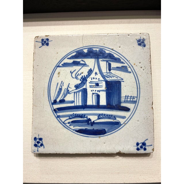 Antique Delft Tiles Pair Framed Blue & White Dutch Hand Painted Ceramic 18thC For Sale In San Francisco - Image 6 of 9