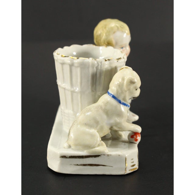 Ceramic 1880's German Conta & Boehme Porcelain Match Holder & Striker Baby & Puppy For Sale - Image 7 of 11
