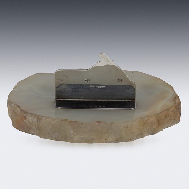 Vintage English Silver and Agate Horse Racing Themed Ashtray, 1956 For Sale - Image 4 of 13