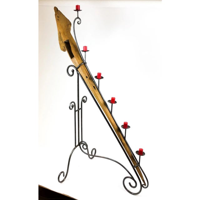 Large Antique Artisan Wooden Plow Sculpture Candle Holder For Sale - Image 13 of 13