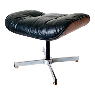 Vintage Herman Miller Eames Style Black Leather Plycraft Ottoman For Sale