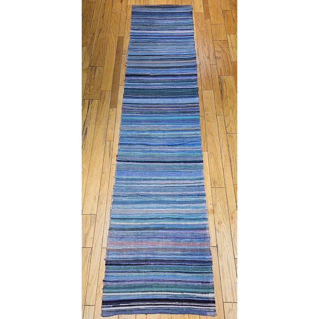 Antique American Amish Rag Runner, Handwoven Wool & Cotton, Stripe Pattern, 3x26 For Sale - Image 12 of 18