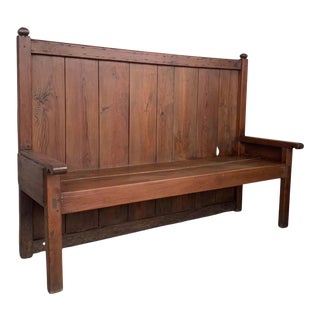 Early 20th Century Spanish Painted Bench With Dove-Tail and Tall Back For Sale