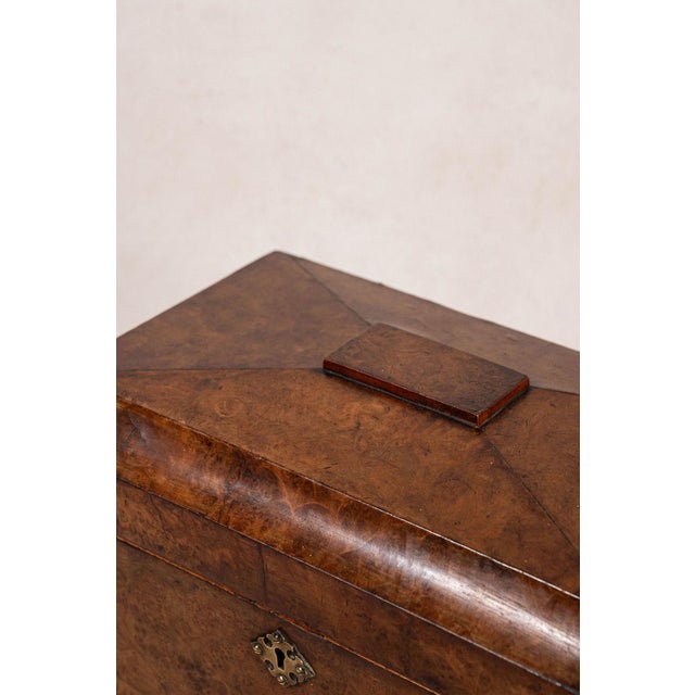 English Antique Burl Walnut Tea Caddy With Claw Feet For Sale - Image 3 of 9