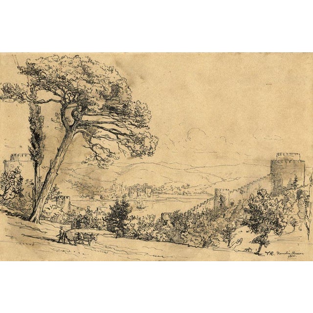 Tristram James Ellis, Rumeli Fortress, Istanbul, 1888, Ink on Paper For Sale - Image 3 of 3