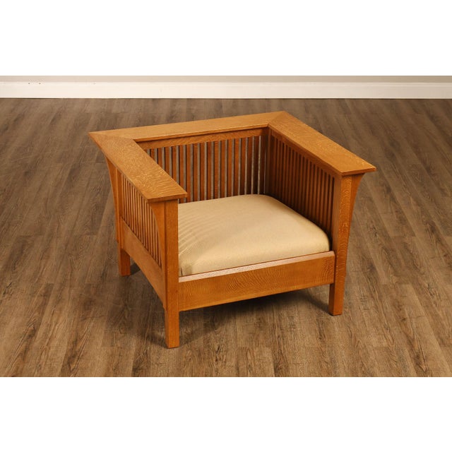 Stickley Stickley Mission Collection Prairie Spindle Oak Lounge Chair For Sale - Image 4 of 18