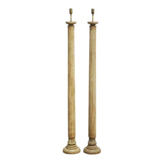 Neoclassical Carved Wood Column Floor Lamps - a Pair For Sale