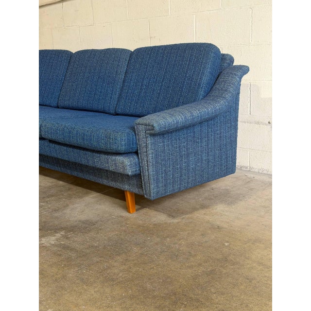 Blue Upholstered Convertible Sofa Daybed 3-Seat Couch Lounge Mid-Century Modern 1970s For Sale In Los Angeles - Image 6 of 11