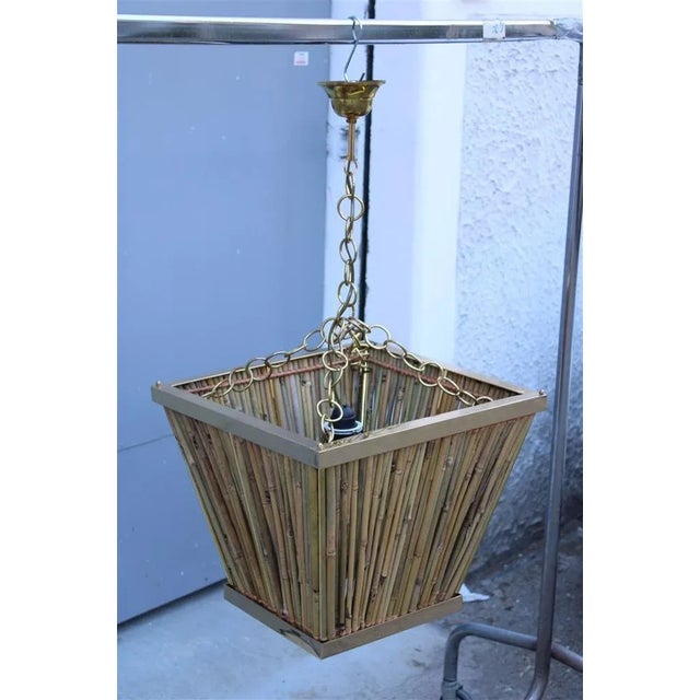 Chandelier in Brass and Bamboo, Italy, 1970s For Sale - Image 12 of 18