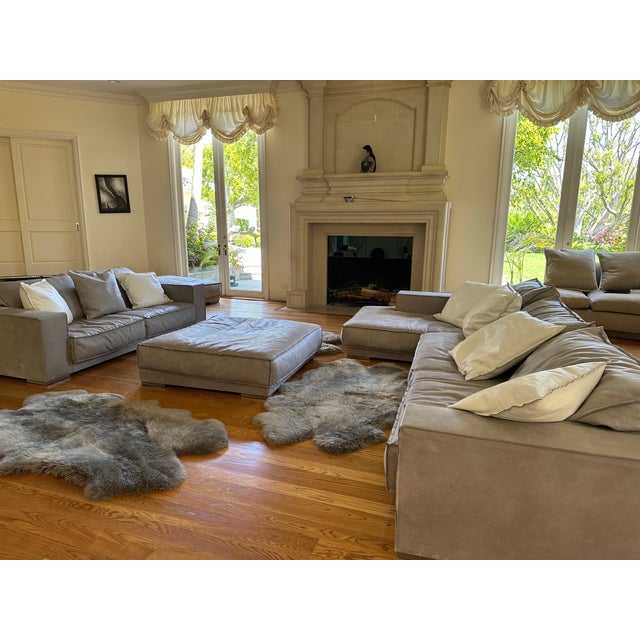 Modern Pair of Paola Navone Baxter Italy Soft Leather Ottomans For Sale - Image 3 of 5