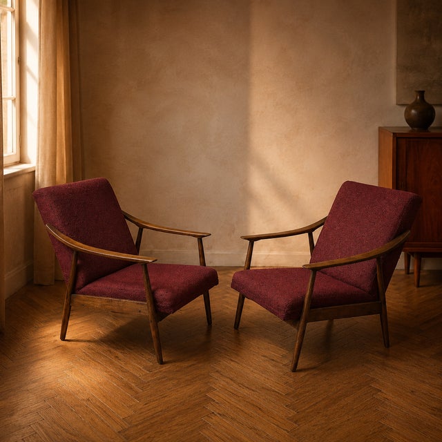 Maroon Mid-Century Armchairs from TON, Czech Republic, 1960s, Set of 2 For Sale - Image 8 of 8