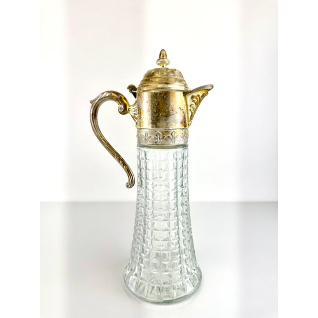 1960s Mid-Century Italian Cut Glass and Silverplate Claret Jug For Sale - Image 14 of 16