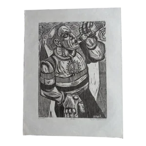 Mid 20th Century "Drink" Byron Randall Modernist Abstract Woodcut Print