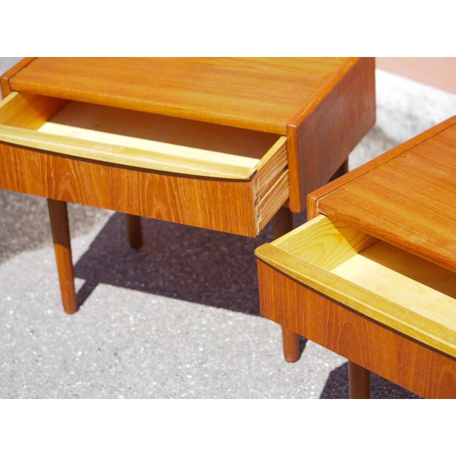 Brown Vintage Teak Veneer Bedside Tables, Denmark, 1960, Set of 2 For Sale - Image 8 of 13