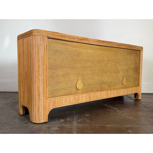 Brown Italian Style Rattan Mid Century Sideboard With Brass Hardware For Sale - Image 8 of 17