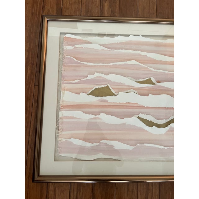 Layered Fabric Framed Art Copper Frame Looks to be a mountain theme Artist unknown could not make out signature In great...