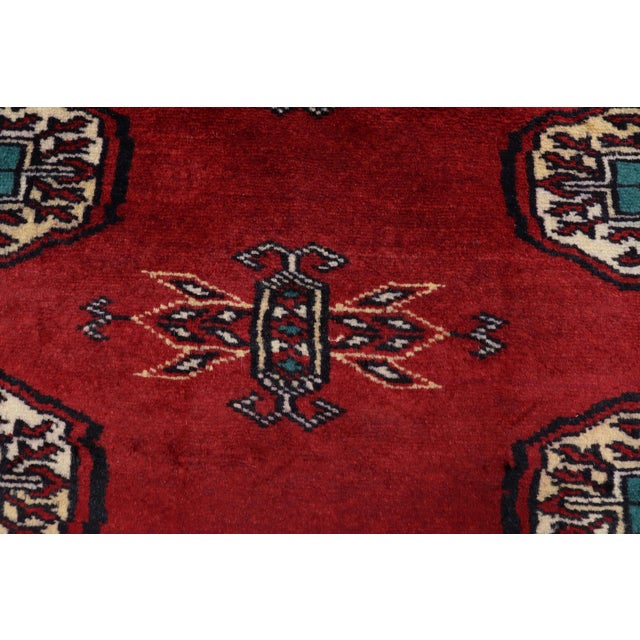 Textile Rustic Bokhara Red Green Hand Knotted Rug For Sale - Image 7 of 9