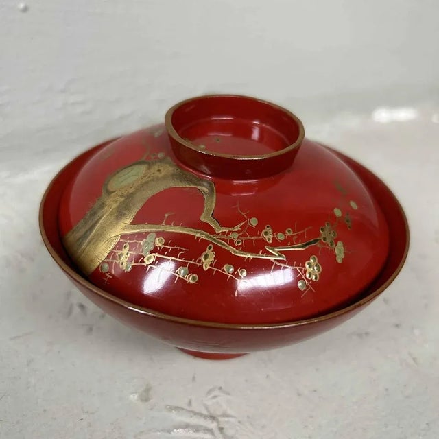 Gold Urushi Maki-E Rice Bowls with Sakura Decor, Japan, 1920s, Set of 8 For Sale - Image 8 of 10