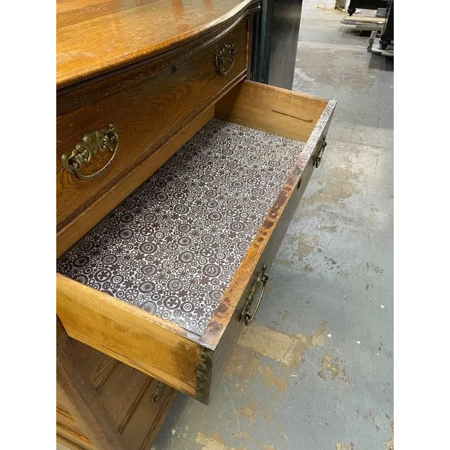 Early 1900's Hand Carved Antique Tiger Oak Mirrored Dresser, Five Drawers, Original For Sale In New York - Image 6 of 10