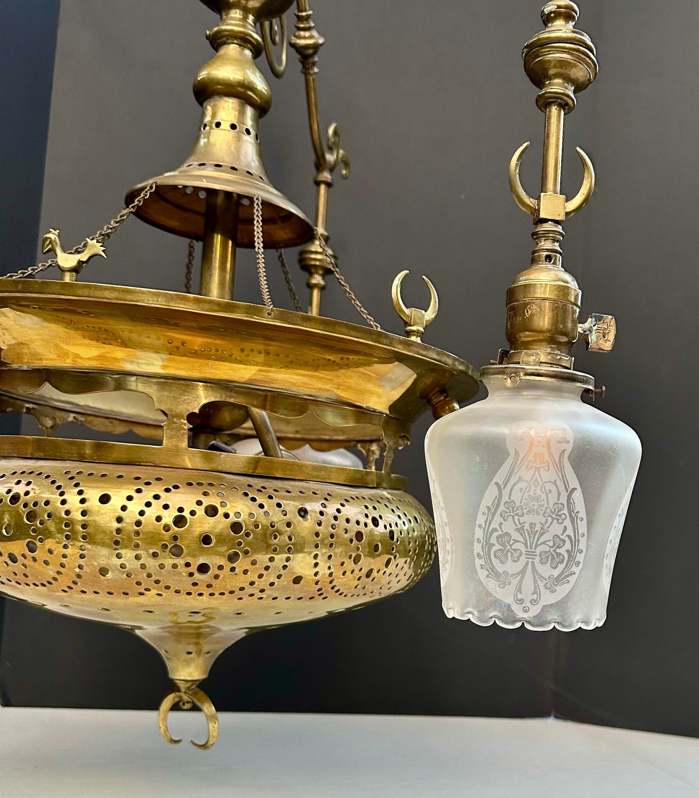 Vintage 4-Light Mughal-Style Pierced Brass Chandelier With
