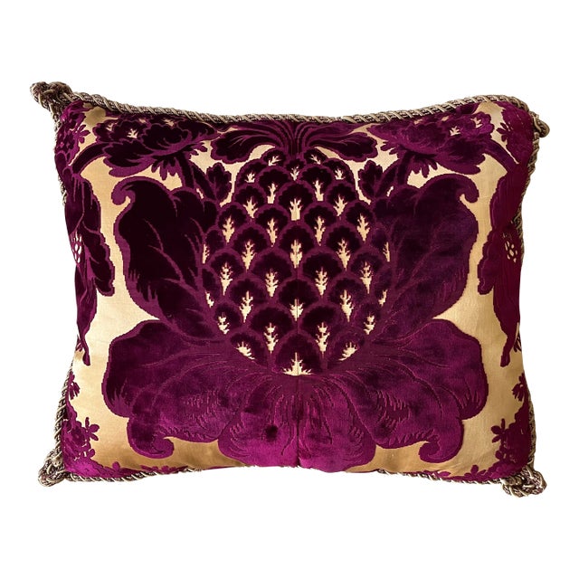 Italian Venetian Baroque Cut Velvet Textile as a Pillow on Gold Silk Ground For Sale